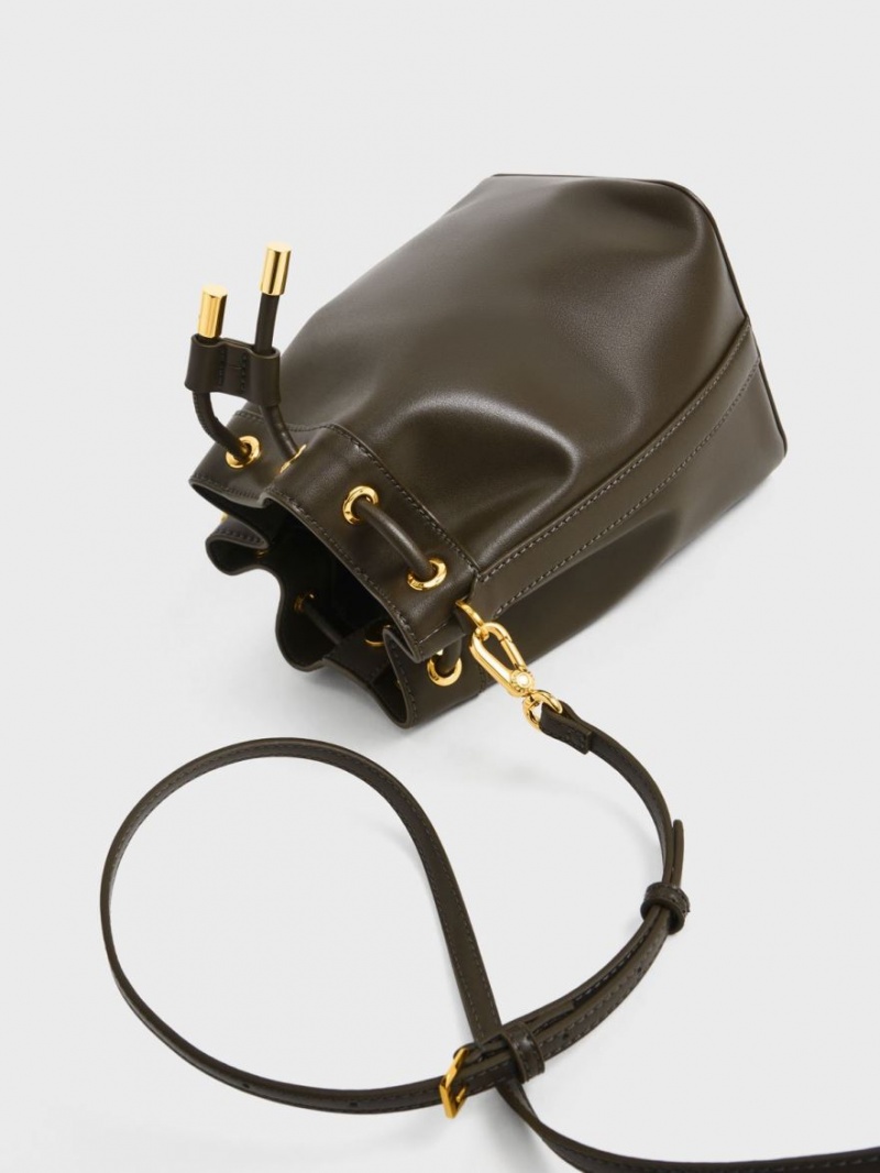 bucket bags Charles And Keith Braided-Handle Drawstring μαυρα | 43769-DEYK