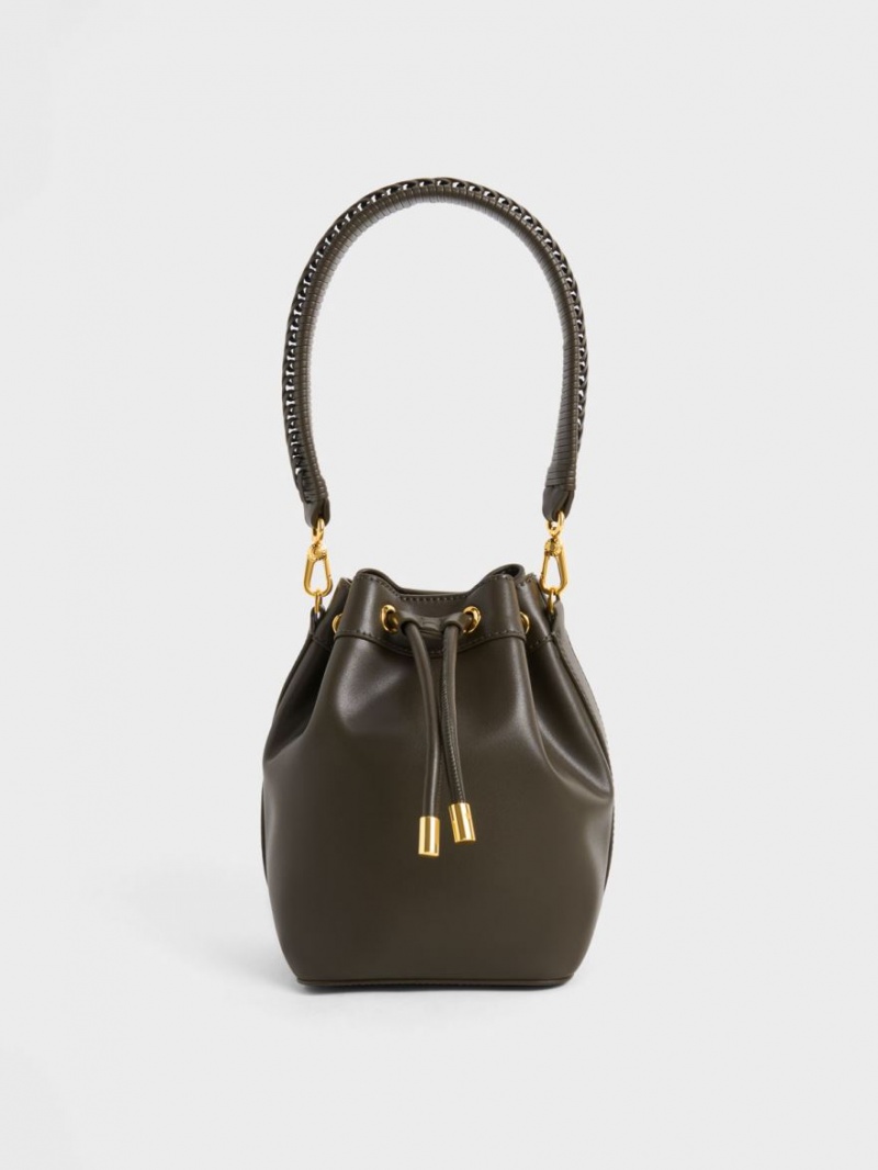 bucket bags Charles And Keith Braided-Handle Drawstring μαυρα | 43769-DEYK