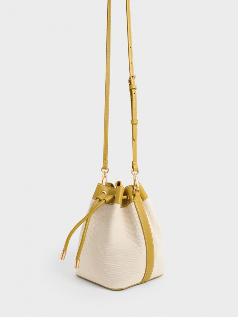 bucket bags Charles And Keith Braided-Handle Drawstring μουστάρδα | 69854-OKMG