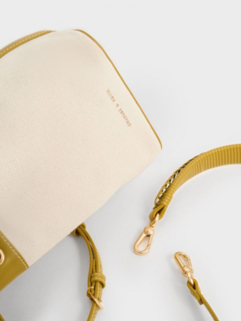 bucket bags Charles And Keith Braided-Handle Drawstring μουστάρδα | 69854-OKMG
