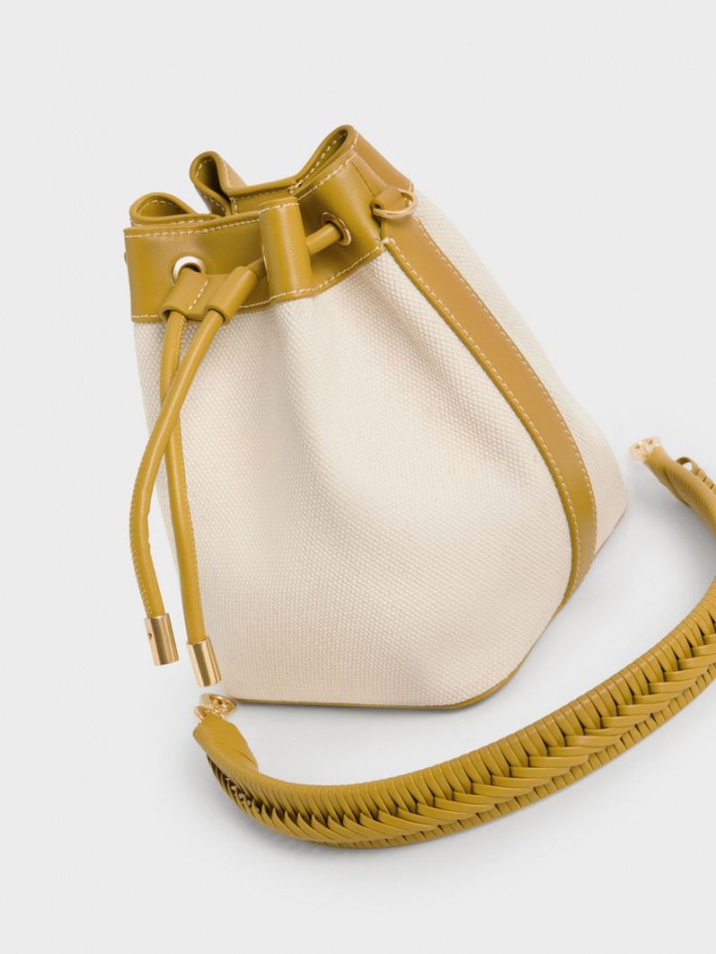 bucket bags Charles And Keith Braided-Handle Drawstring μουστάρδα | 69854-OKMG