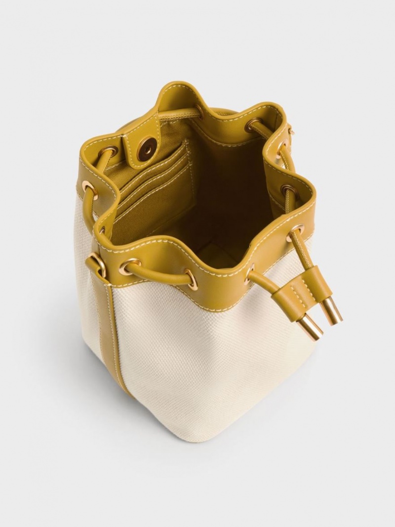 bucket bags Charles And Keith Braided-Handle Drawstring μουστάρδα | 69854-OKMG