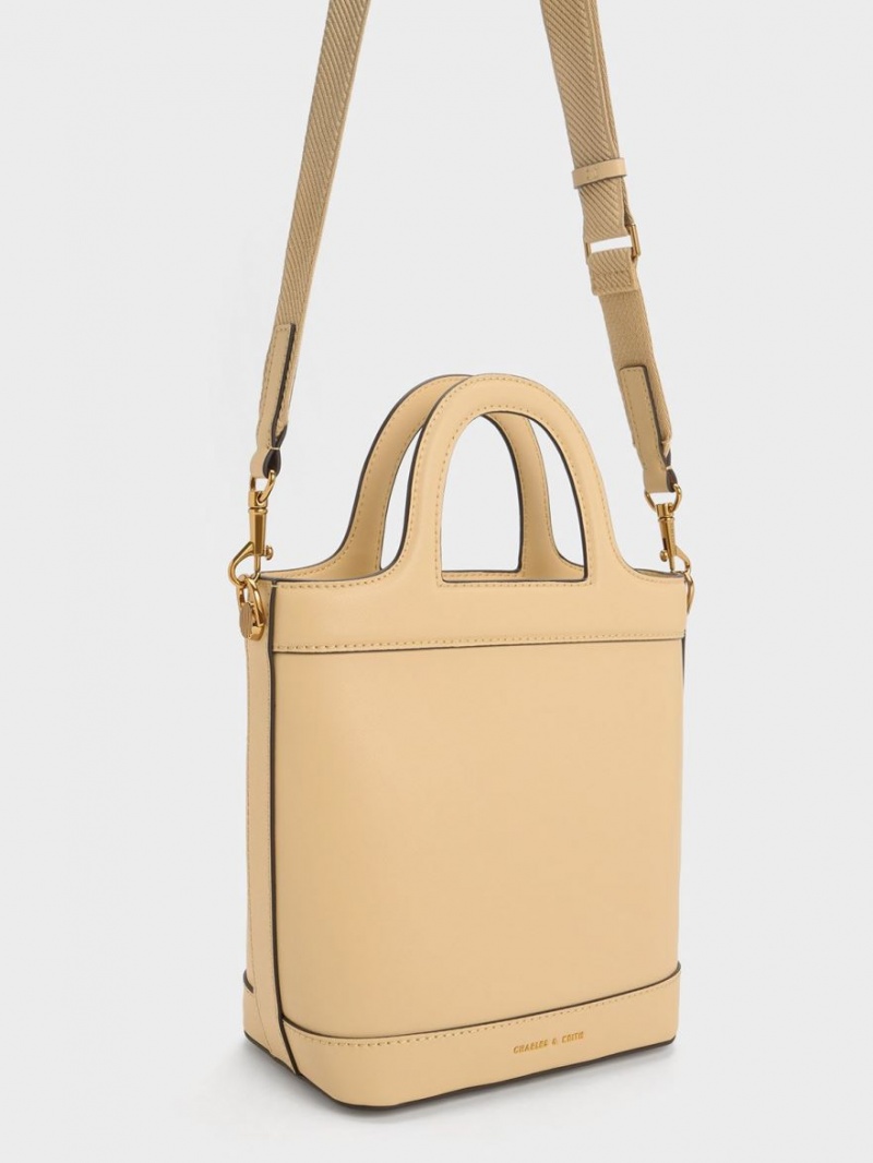 bucket bags Charles And Keith Bronte Top Handle Μπεζ | 28961-OFQJ