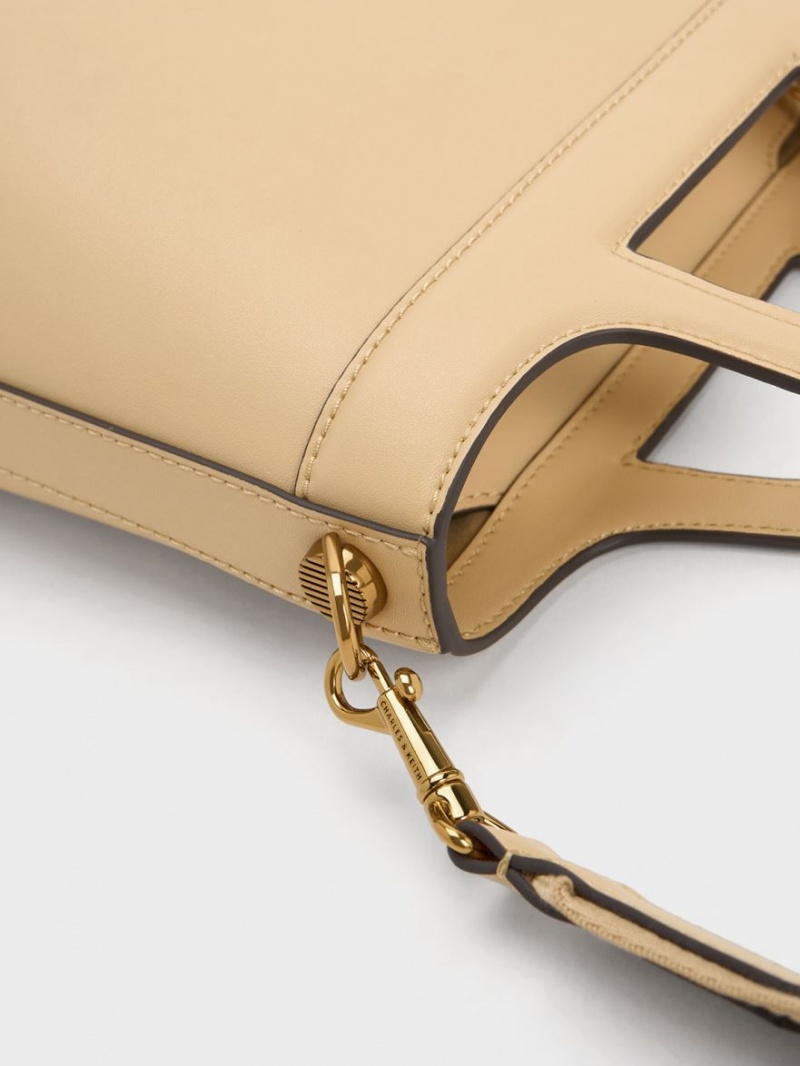 bucket bags Charles And Keith Bronte Top Handle Μπεζ | 28961-OFQJ