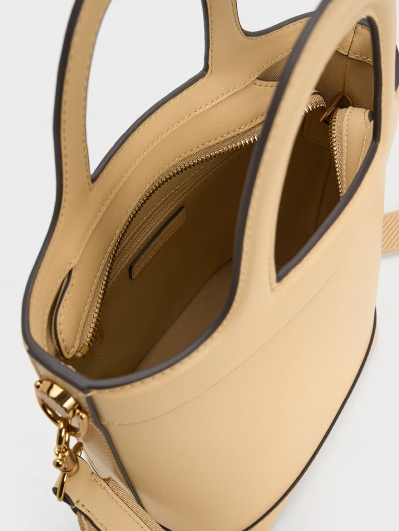 bucket bags Charles And Keith Bronte Top Handle Μπεζ | 28961-OFQJ