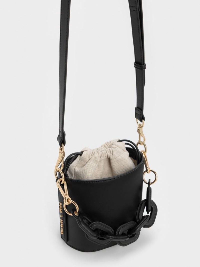 bucket bags Charles And Keith Catena μαυρα | 25896-DMNT