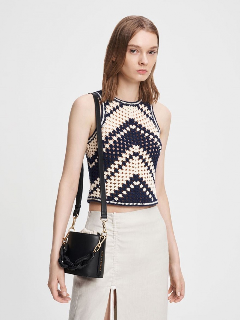bucket bags Charles And Keith Catena μαυρα | 25896-DMNT