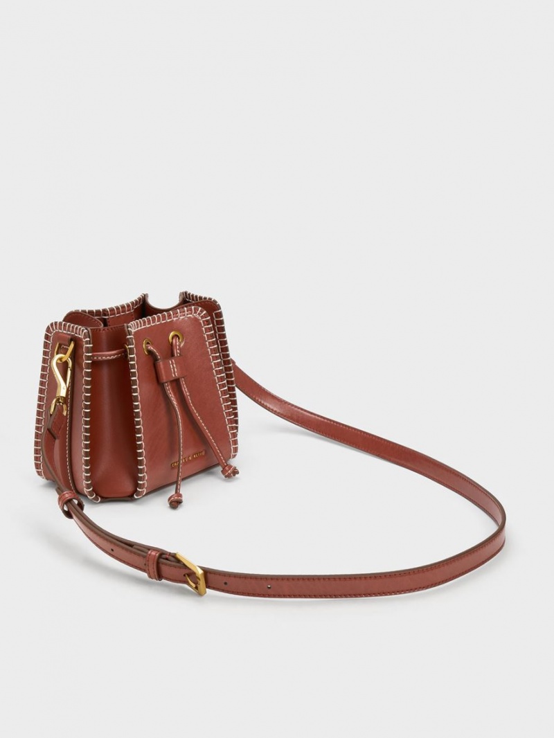 bucket bags Charles And Keith Circe Stitch-Trim καφε | 92531-GAUI