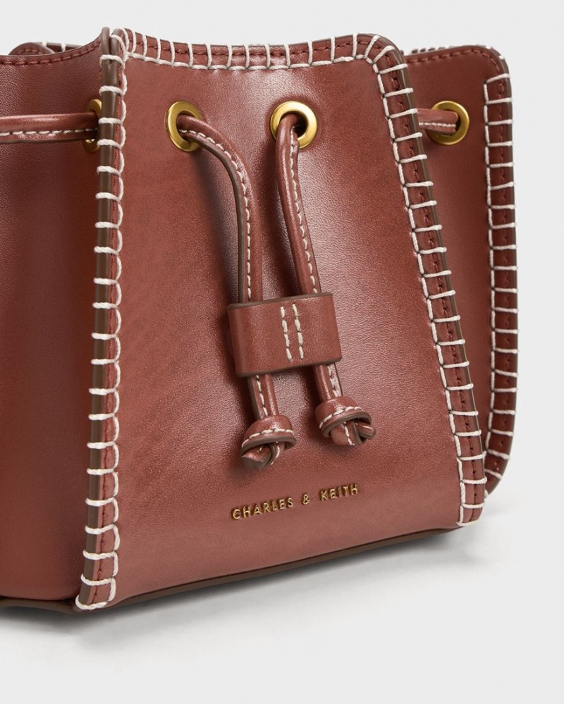 bucket bags Charles And Keith Circe Stitch-Trim καφε | 92531-GAUI