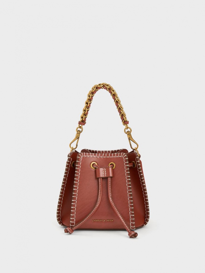 bucket bags Charles And Keith Circe Stitch-Trim καφε | 92531-GAUI