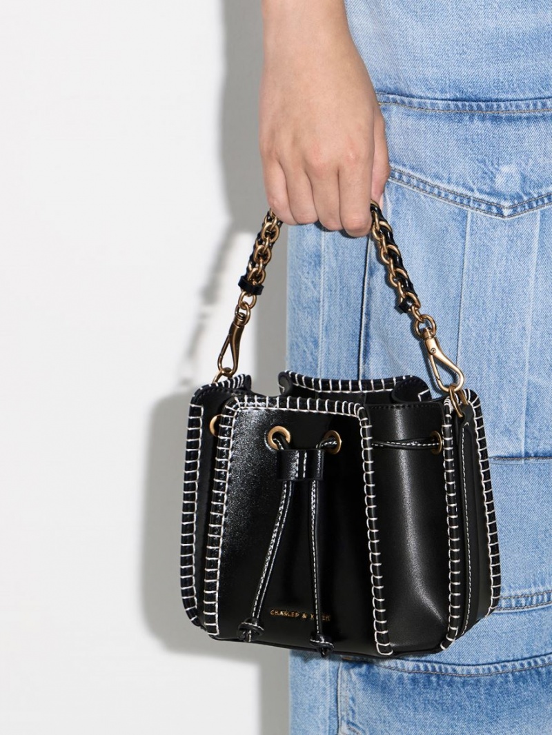 bucket bags Charles And Keith Circe Stitch-Trim μαυρα | 36981-GCXS