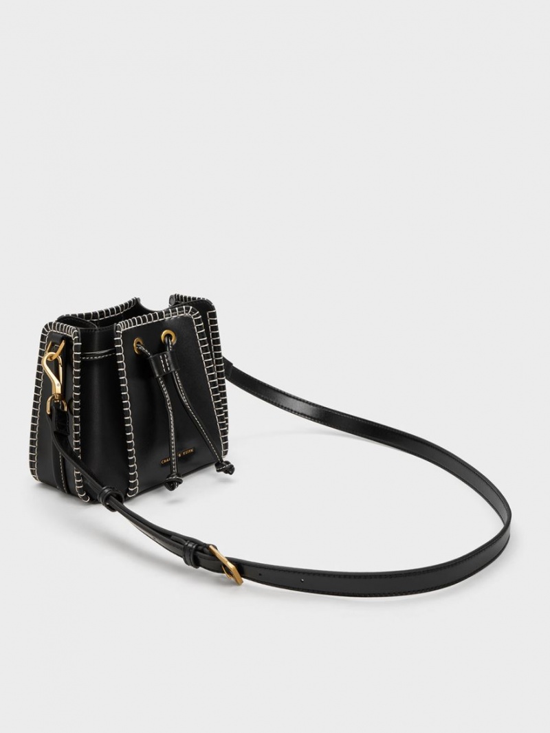 bucket bags Charles And Keith Circe Stitch-Trim μαυρα | 36981-GCXS