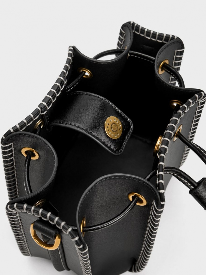 bucket bags Charles And Keith Circe Stitch-Trim μαυρα | 36981-GCXS