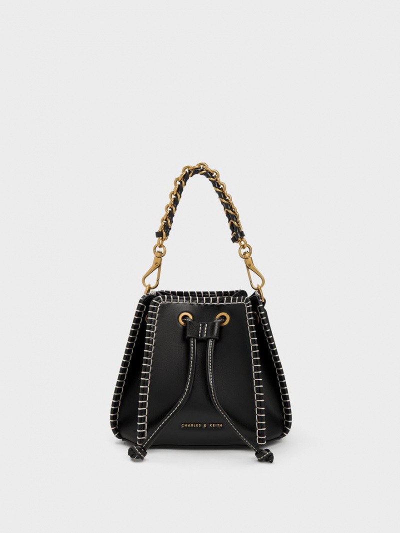 bucket bags Charles And Keith Circe Stitch-Trim μαυρα | 36981-GCXS