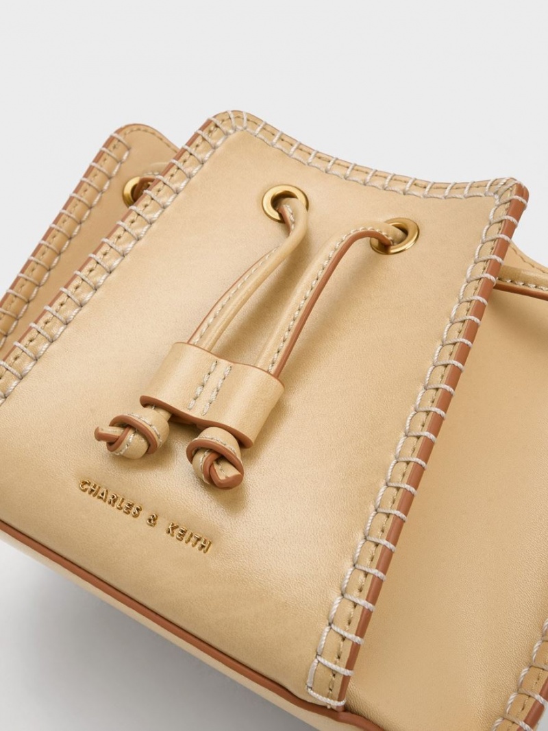 bucket bags Charles And Keith Circe Stitch-Trim Μπεζ | 14375-BNRS