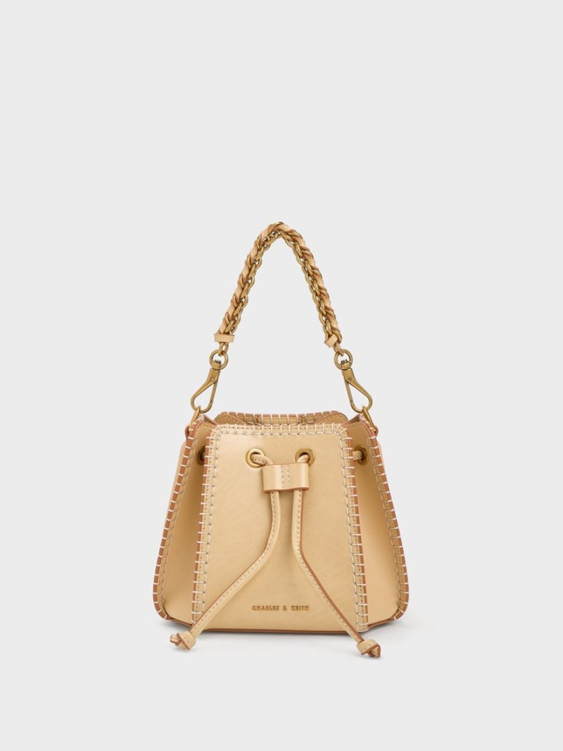 bucket bags Charles And Keith Circe Stitch-Trim Μπεζ | 14375-BNRS