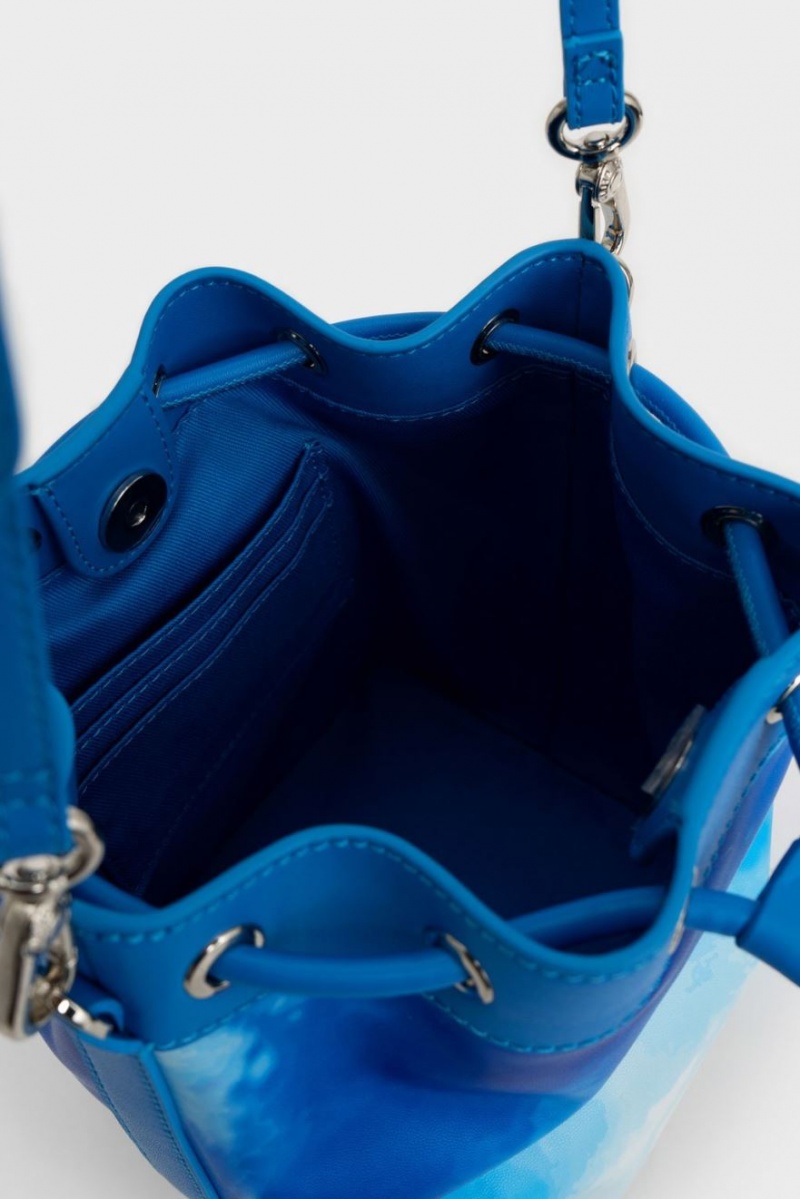 bucket bags Charles And Keith Cloud-Print Braided-Handle Drawstring μπλε | 03528-MWAS