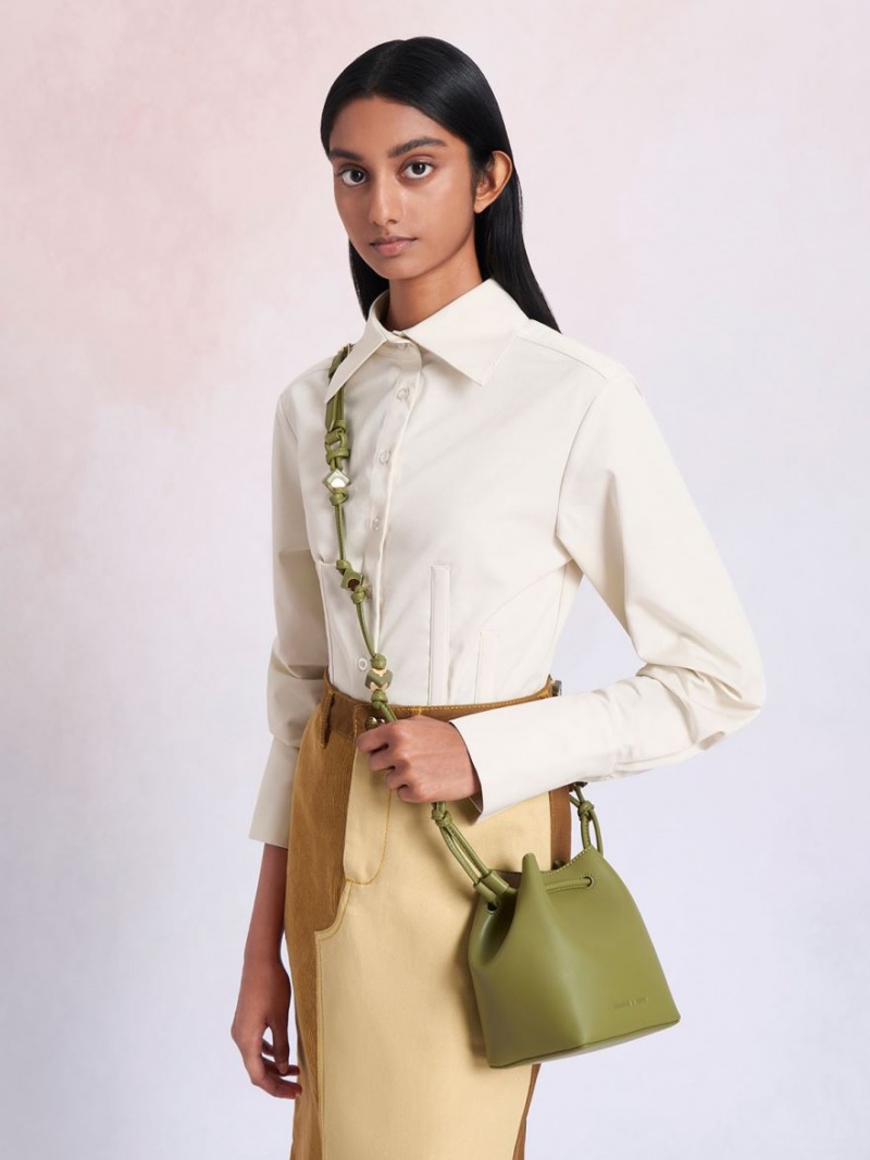 bucket bags Charles And Keith Cube Knotted Ελιά | 34769-ARXL