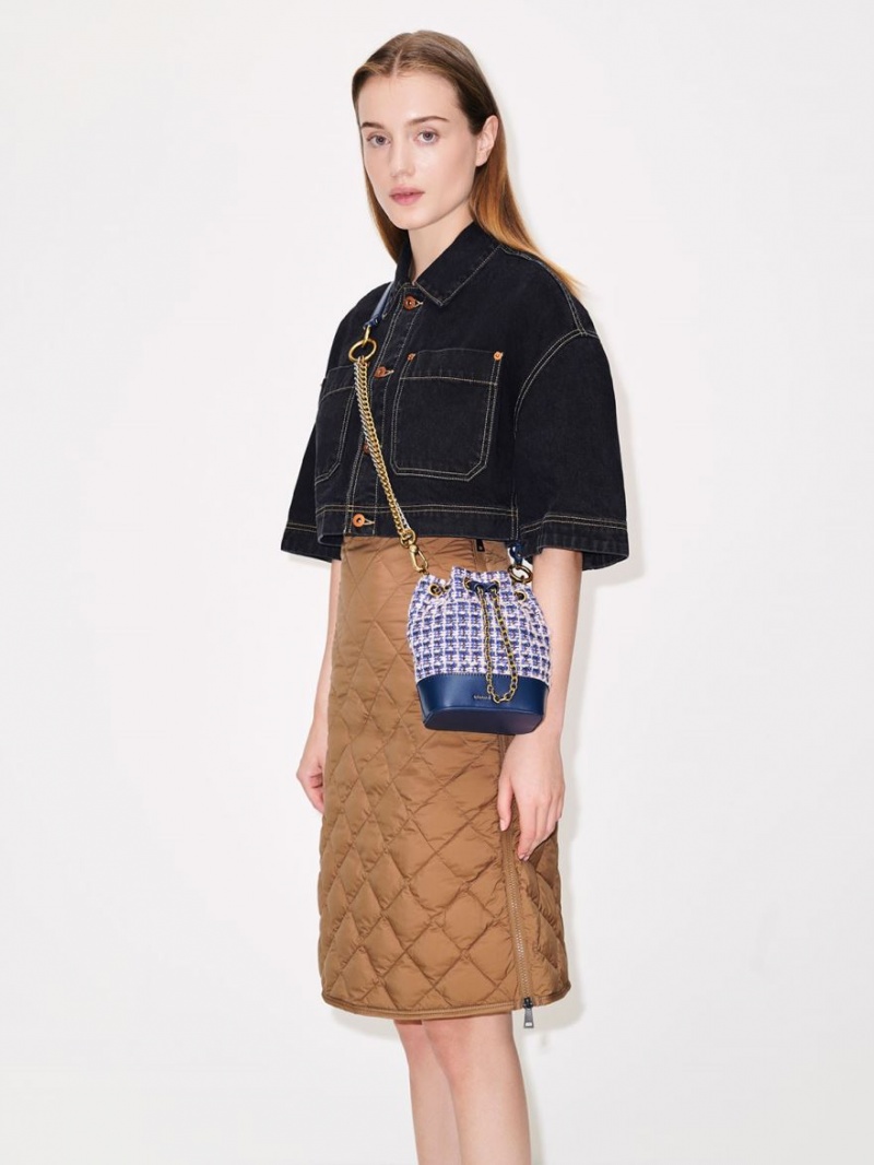 bucket bags Charles And Keith Dancer Tweed Drawstring σκουρο μπλε | 67081-KYGE