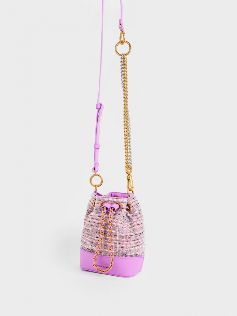 bucket bags Charles And Keith Dancer Tweed Drawstring μωβ | 86139-EQSI
