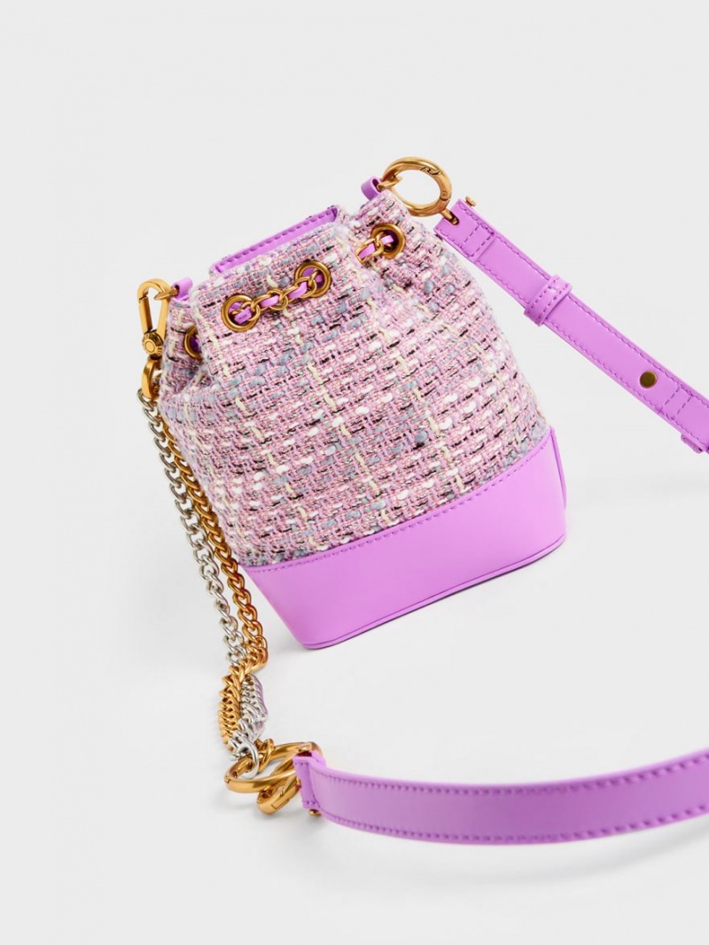 bucket bags Charles And Keith Dancer Tweed Drawstring μωβ | 86139-EQSI