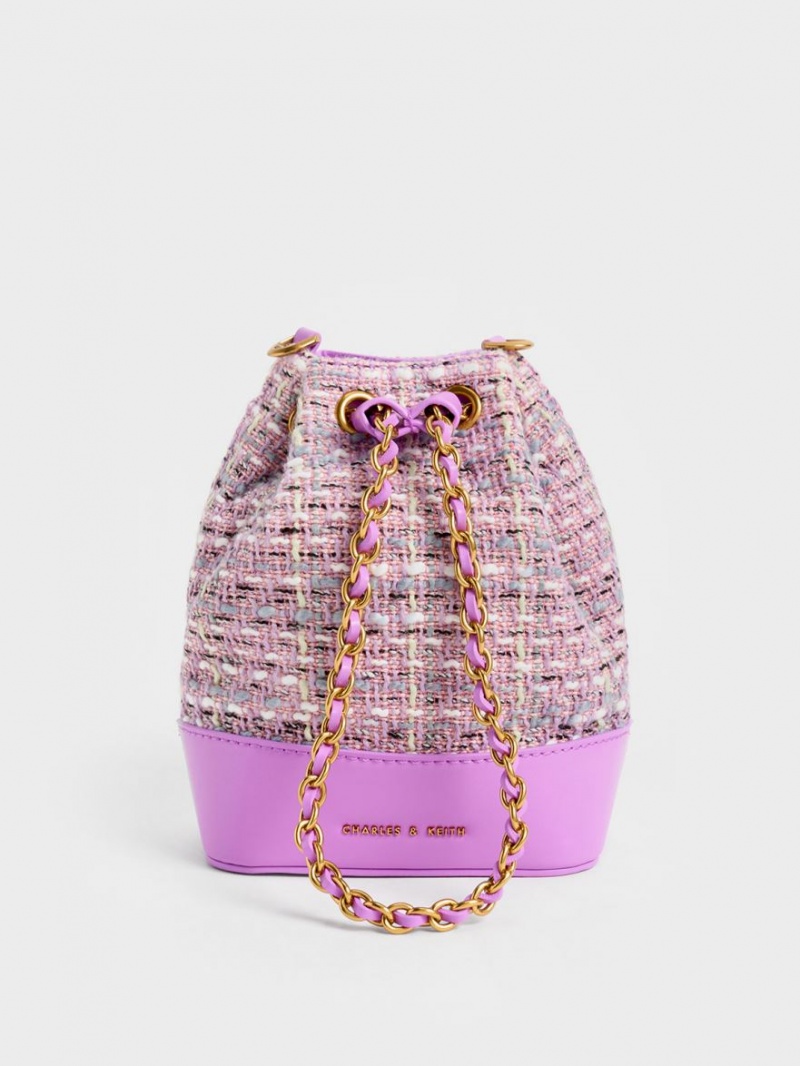 bucket bags Charles And Keith Dancer Tweed Drawstring μωβ | 86139-EQSI