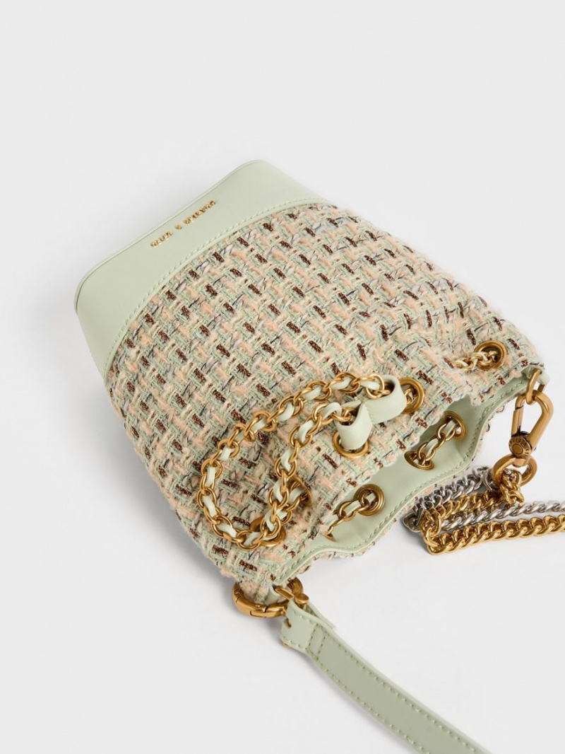 bucket bags Charles And Keith Dancer Tweed Drawstring μεντα | 95812-GKVA