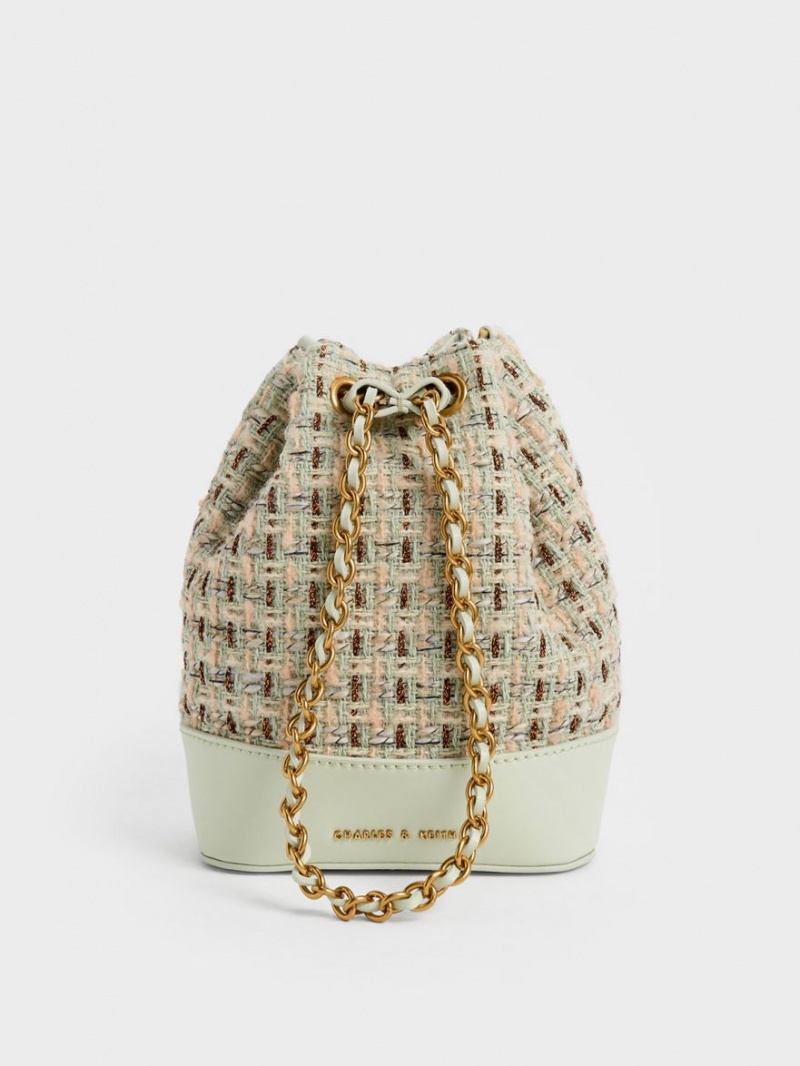 bucket bags Charles And Keith Dancer Tweed Drawstring μεντα | 95812-GKVA