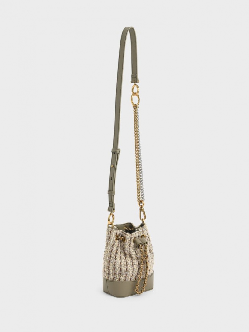 bucket bags Charles And Keith Dancer Χοντρός Chain Tweed γκρι | 32614-DLOU