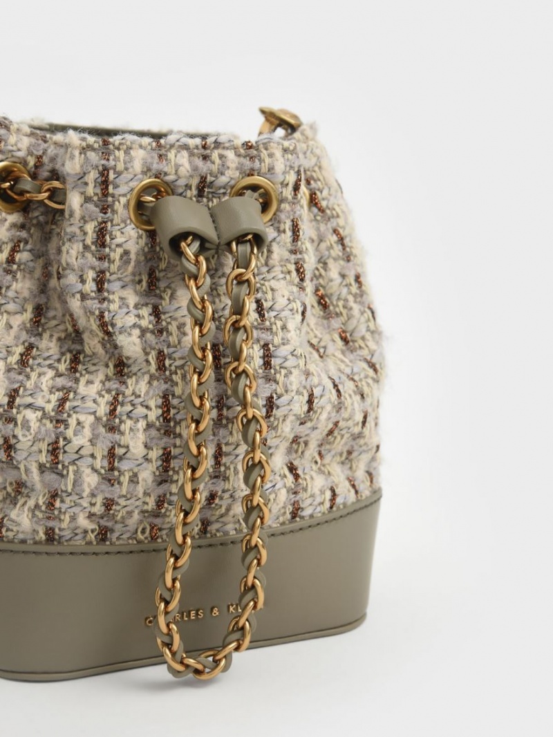 bucket bags Charles And Keith Dancer Χοντρός Chain Tweed γκρι | 32614-DLOU