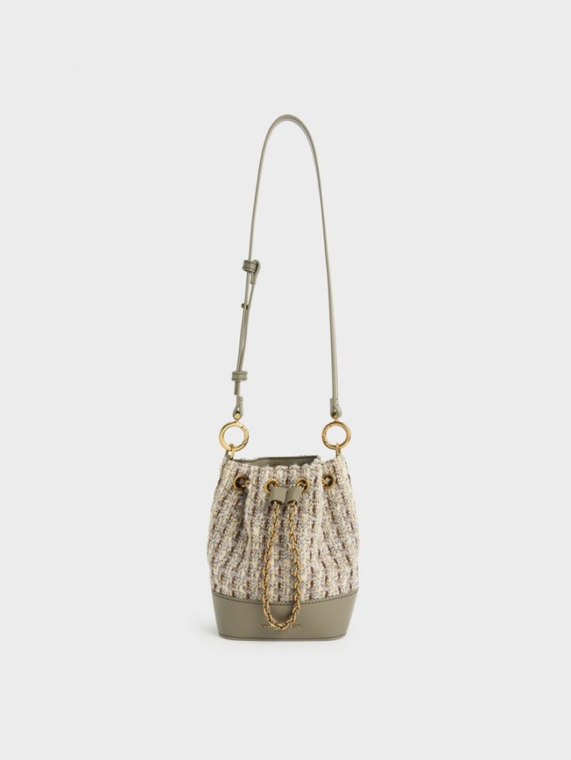 bucket bags Charles And Keith Dancer Χοντρός Chain Tweed γκρι | 32614-DLOU