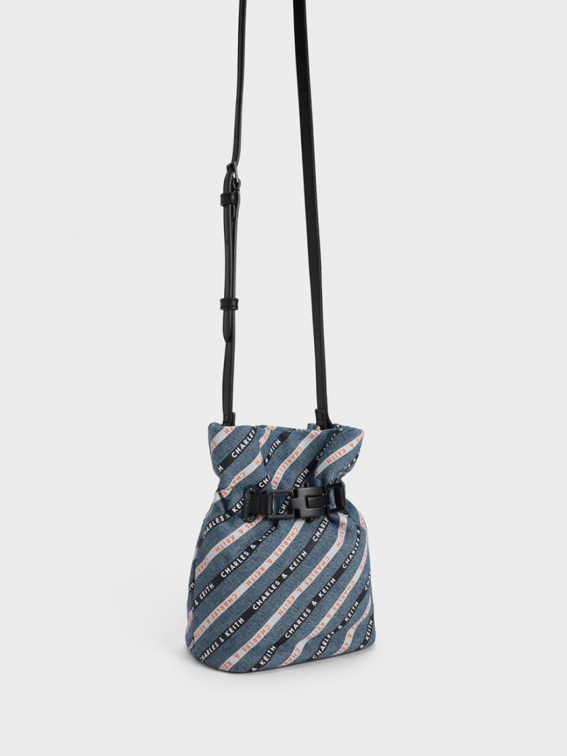 bucket bags Charles And Keith Dua Ριγέ Denim μπλε | 84526-ZNHW