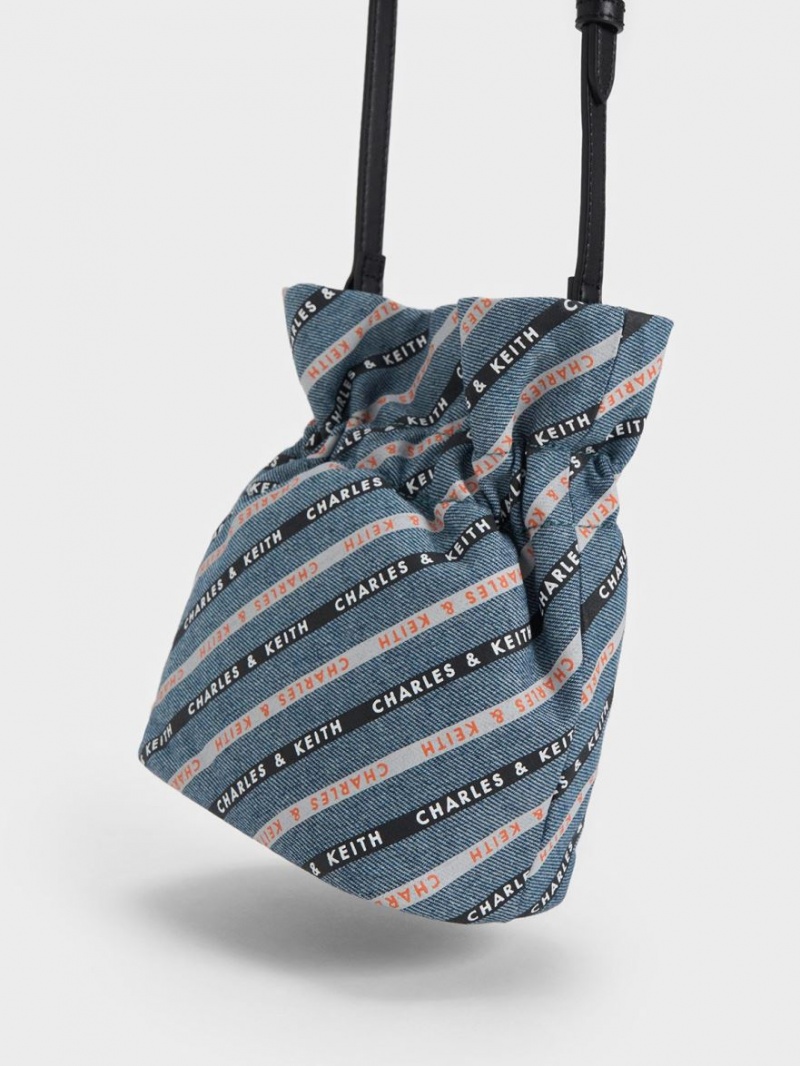 bucket bags Charles And Keith Dua Ριγέ Denim μπλε | 84526-ZNHW