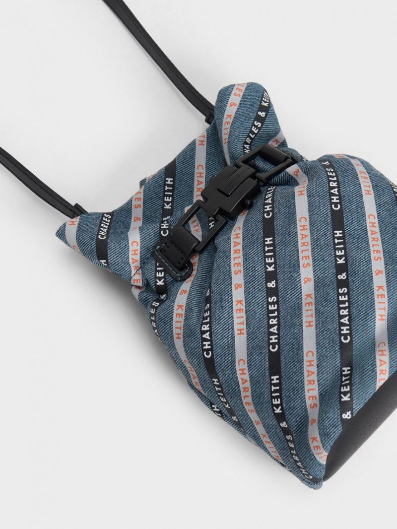 bucket bags Charles And Keith Dua Ριγέ Denim μπλε | 84526-ZNHW