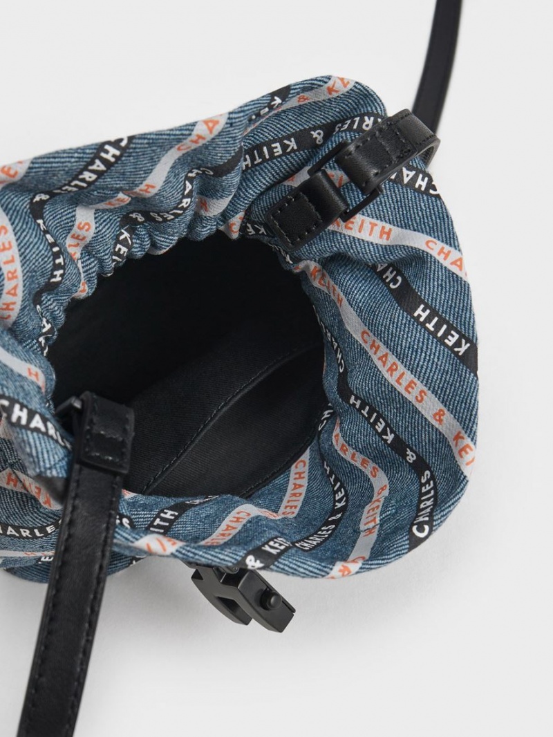 bucket bags Charles And Keith Dua Ριγέ Denim μπλε | 84526-ZNHW