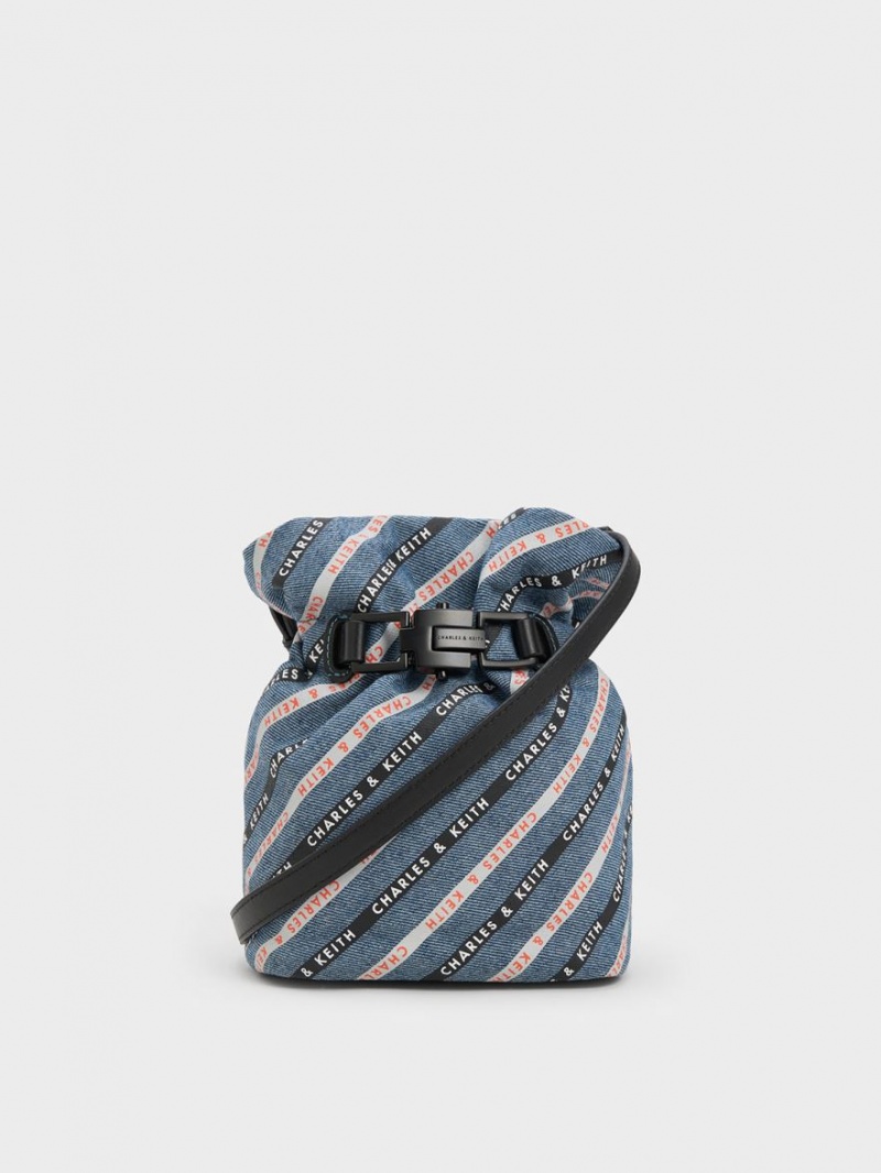 bucket bags Charles And Keith Dua Ριγέ Denim μπλε | 84526-ZNHW