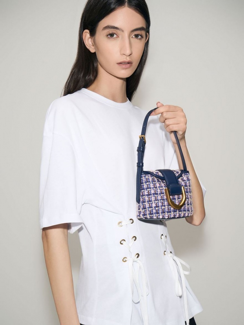 bucket bags Charles And Keith Gabine Tweed σκουρο μπλε | 94508-OMRS