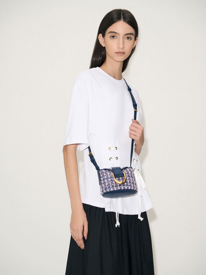 bucket bags Charles And Keith Gabine Tweed σκουρο μπλε | 94508-OMRS