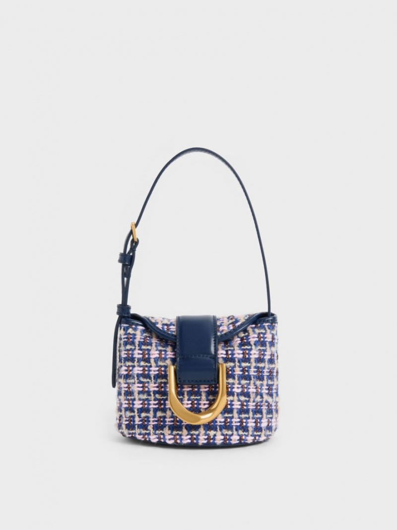 bucket bags Charles And Keith Gabine Tweed σκουρο μπλε | 94508-OMRS