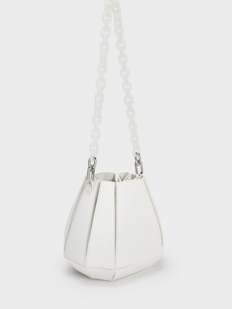 bucket bags Charles And Keith Geometric Structured ασπρα | 73120-CHLZ