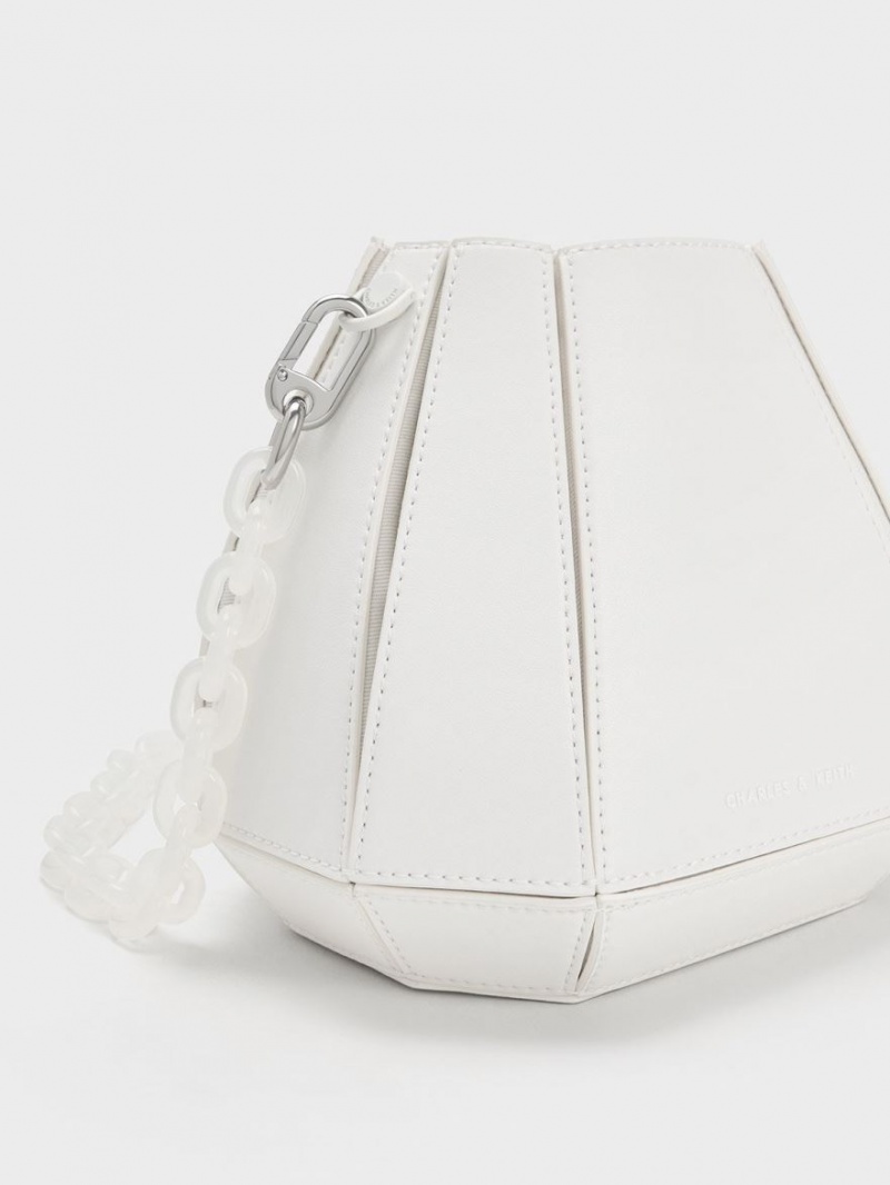 bucket bags Charles And Keith Geometric Structured ασπρα | 73120-CHLZ