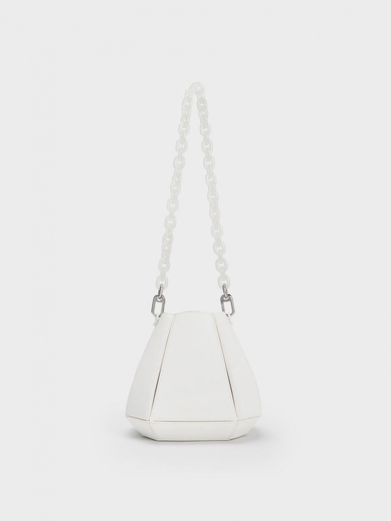 bucket bags Charles And Keith Geometric Structured ασπρα | 73120-CHLZ
