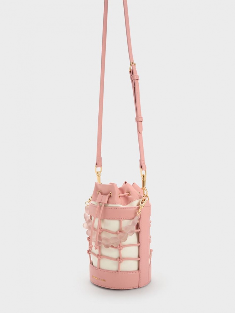 bucket bags Charles And Keith Heart Motif Caged ροζ | 18203-MKDC