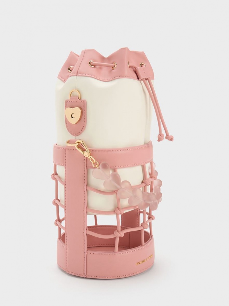 bucket bags Charles And Keith Heart Motif Caged ροζ | 18203-MKDC