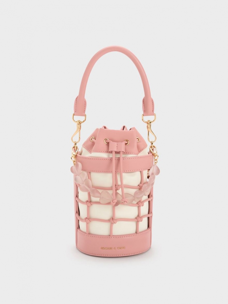 bucket bags Charles And Keith Heart Motif Caged ροζ | 18203-MKDC