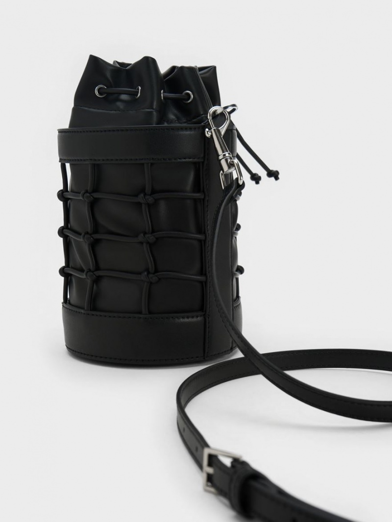 bucket bags Charles And Keith Heart Motif Caged μαυρα | 17654-VUTB