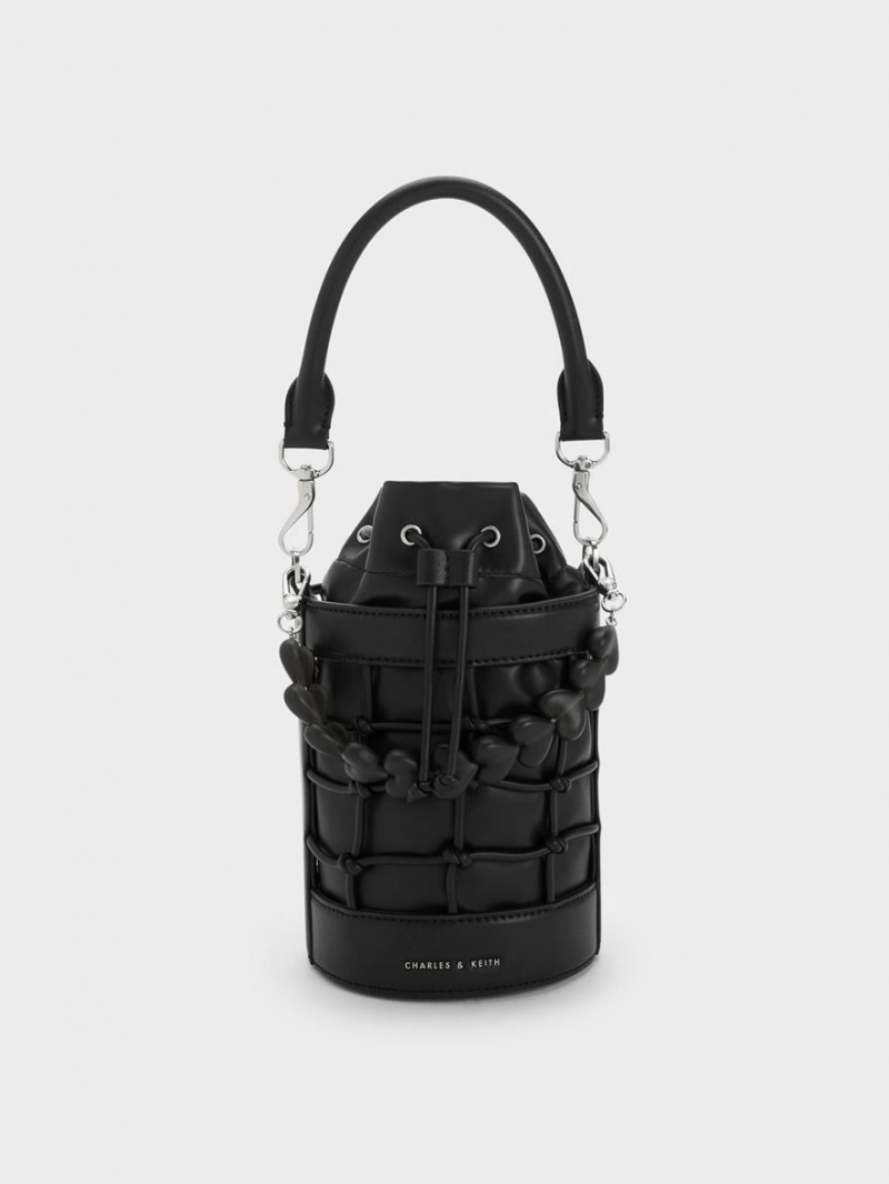 bucket bags Charles And Keith Heart Motif Caged μαυρα | 17654-VUTB