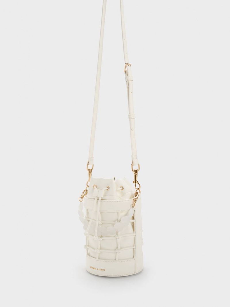 bucket bags Charles And Keith Heart Motif Caged ασπρα | 24390-ERKA