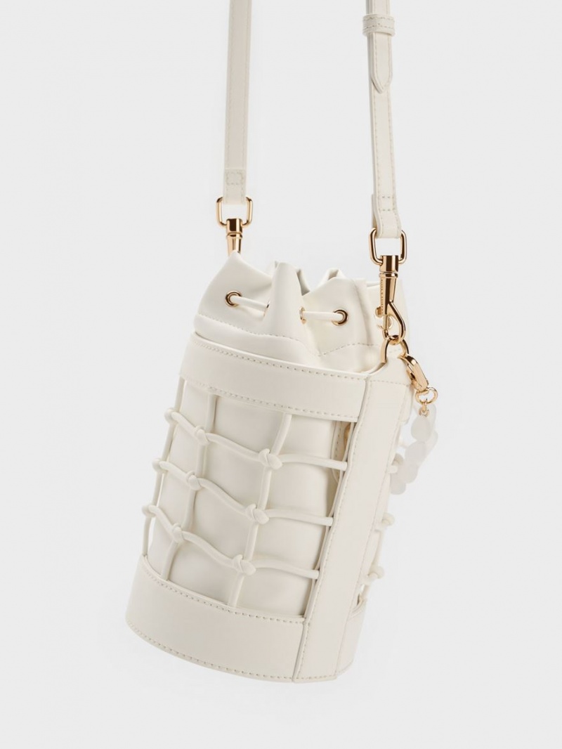 bucket bags Charles And Keith Heart Motif Caged ασπρα | 24390-ERKA
