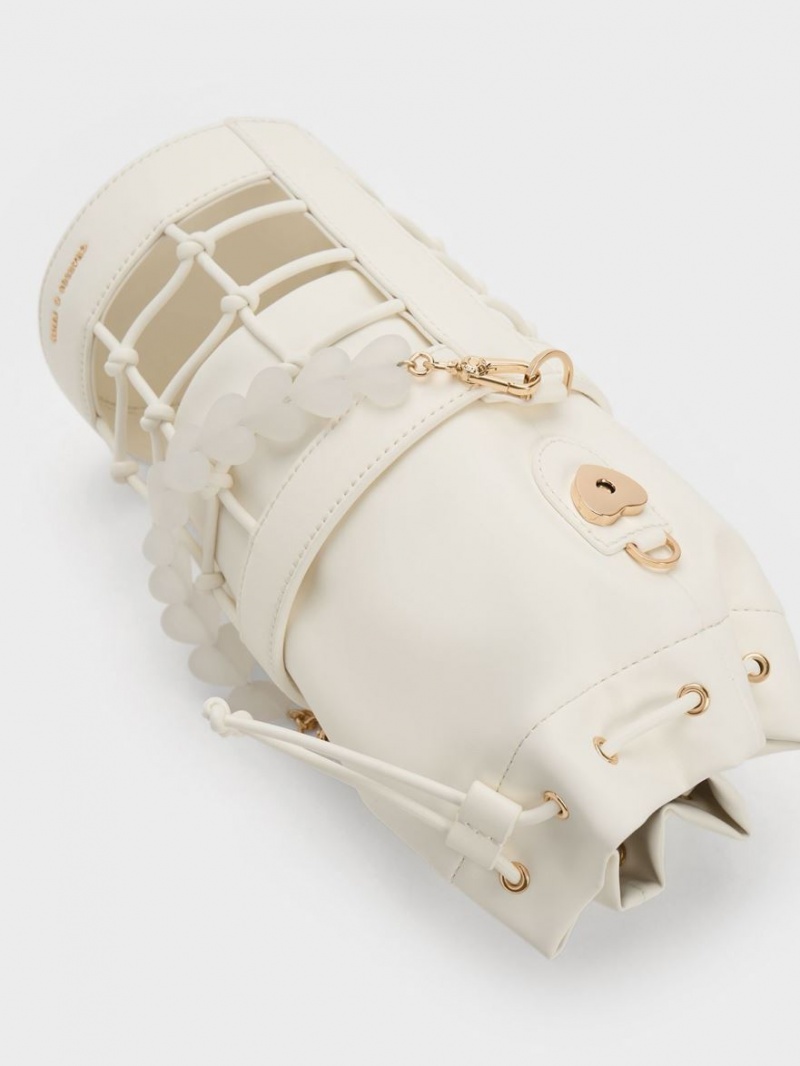 bucket bags Charles And Keith Heart Motif Caged ασπρα | 24390-ERKA